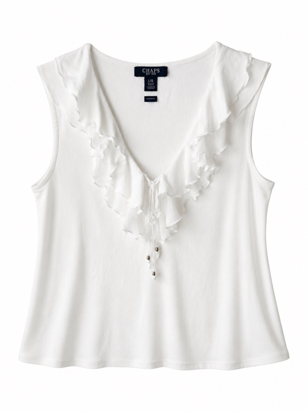 Chaps White Ruffle V-Neck Blouse - Picture 2 of 8